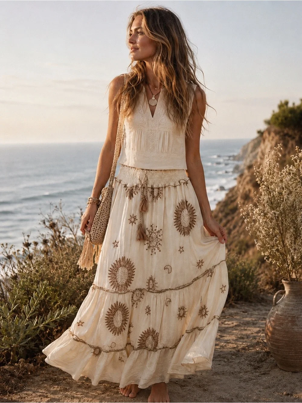 Zara Cream Boho Celestial Maxi Skirt - Picture 16 of 16